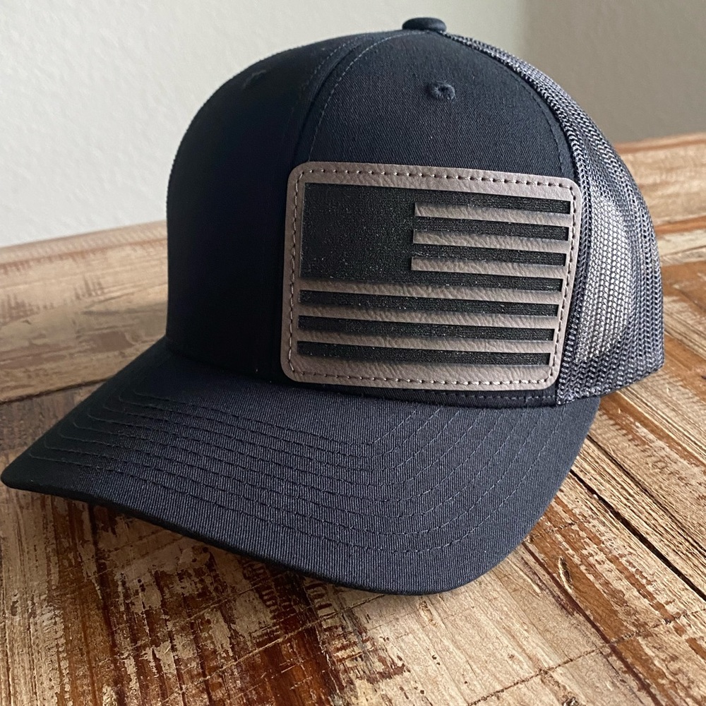 Mens US flag baseball hat with leather patch NEW made to order